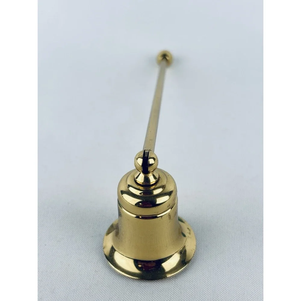 Vintage Golden Solid Brass Candle Extinguish Snuffer Bell w/ Short Handle